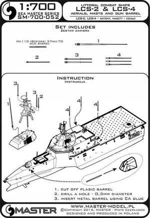 Master SM-700-052 Independence class of littoral combat ships (LCS-2, LCS-4) - aerials, masts &amp;amp; Mk110 (Bofors) 57mm/70 gun barrel 1/700 – Bild 3