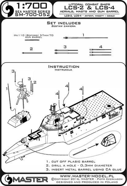 Master SM-700-052 Independence class of littoral combat ships (LCS-2, LCS-4) - aerials, masts &amp;amp; Mk110 (Bofors) 57mm/70 gun barrel 1/700 – Bild 3