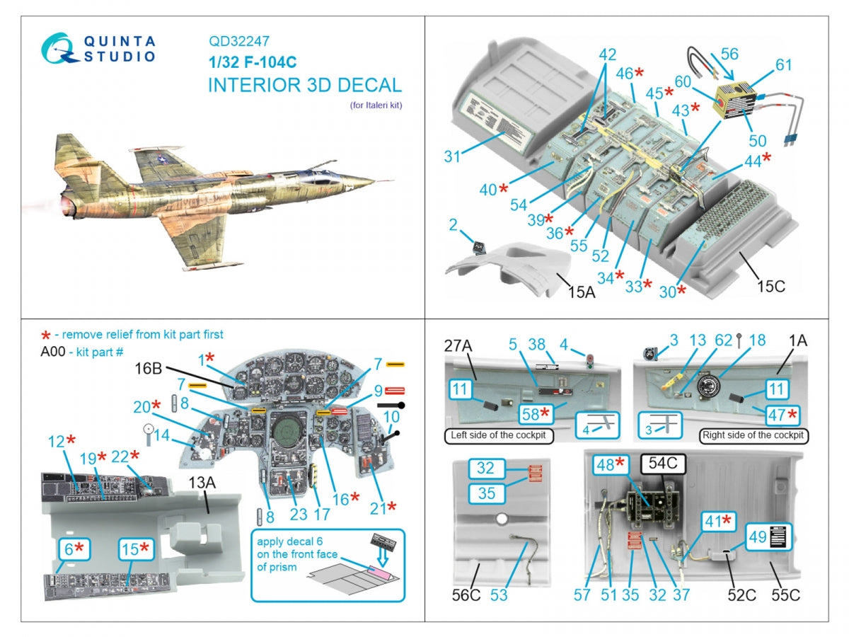 Quinta Studio QD32247 F-104C 3D-Printed &amp;amp; colored Interior on decal paper (Italeri) 1/32 – image 7