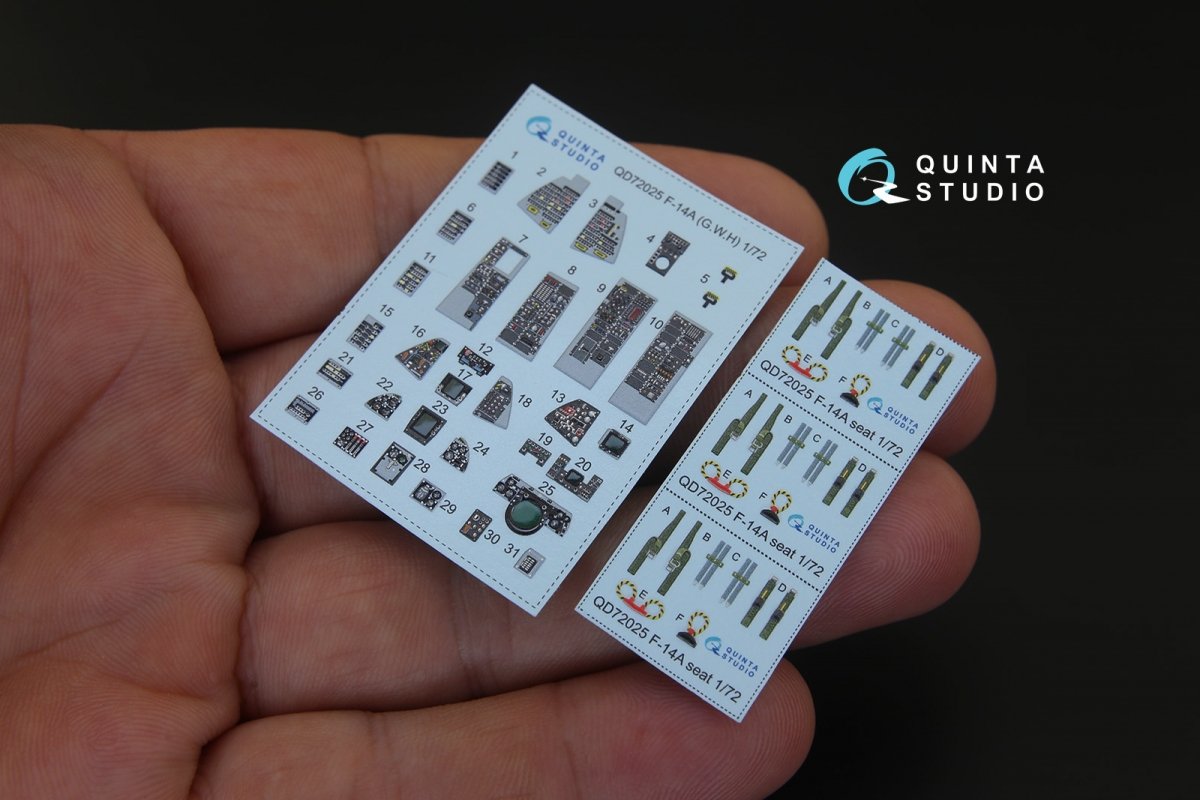 Quinta Studio QD72025 F-14A 3D-Printed &amp;amp; colored Interior on decal paper (for GWH kit) 1/72 – immagine 2