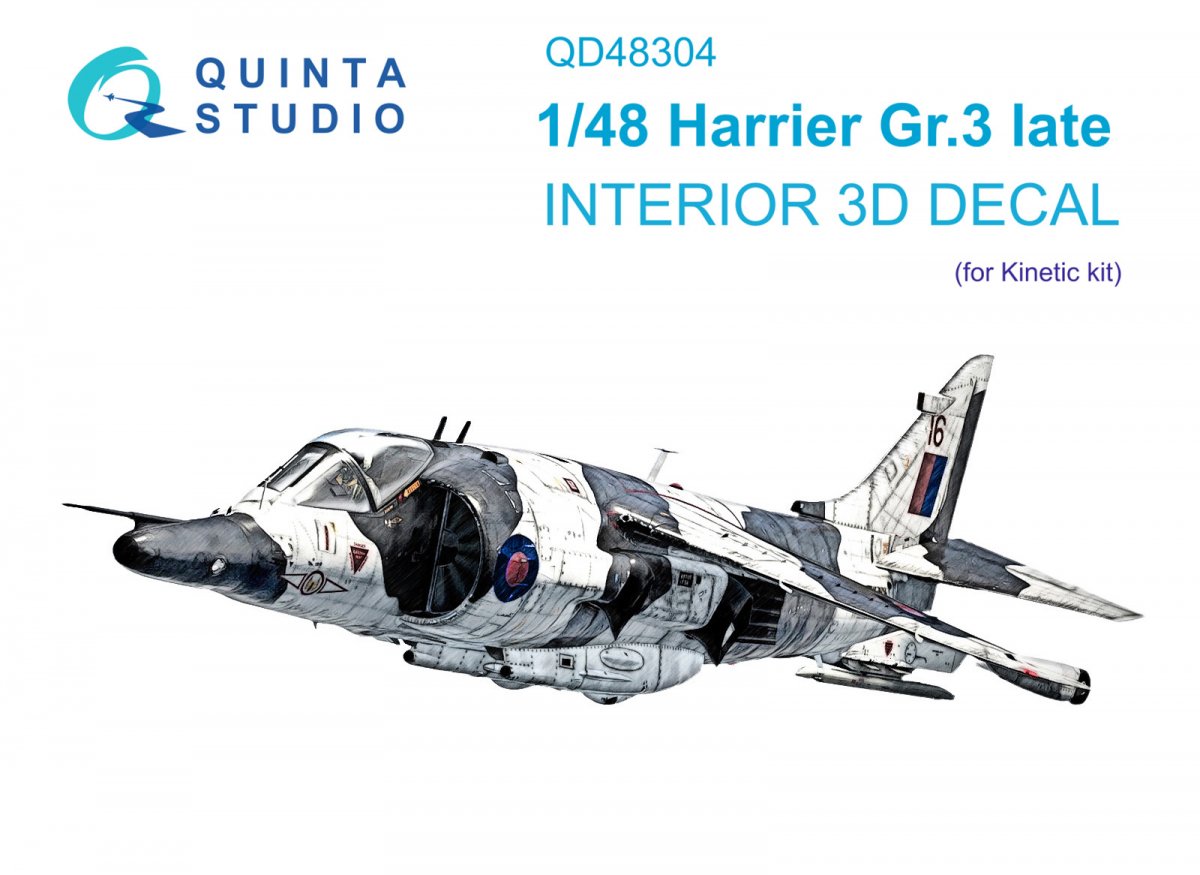 Quinta Studio QD48304 Harrier Gr.3 late 3D-Printed &amp;amp; colored Interior on decal paper (Kinetic) 1/48
