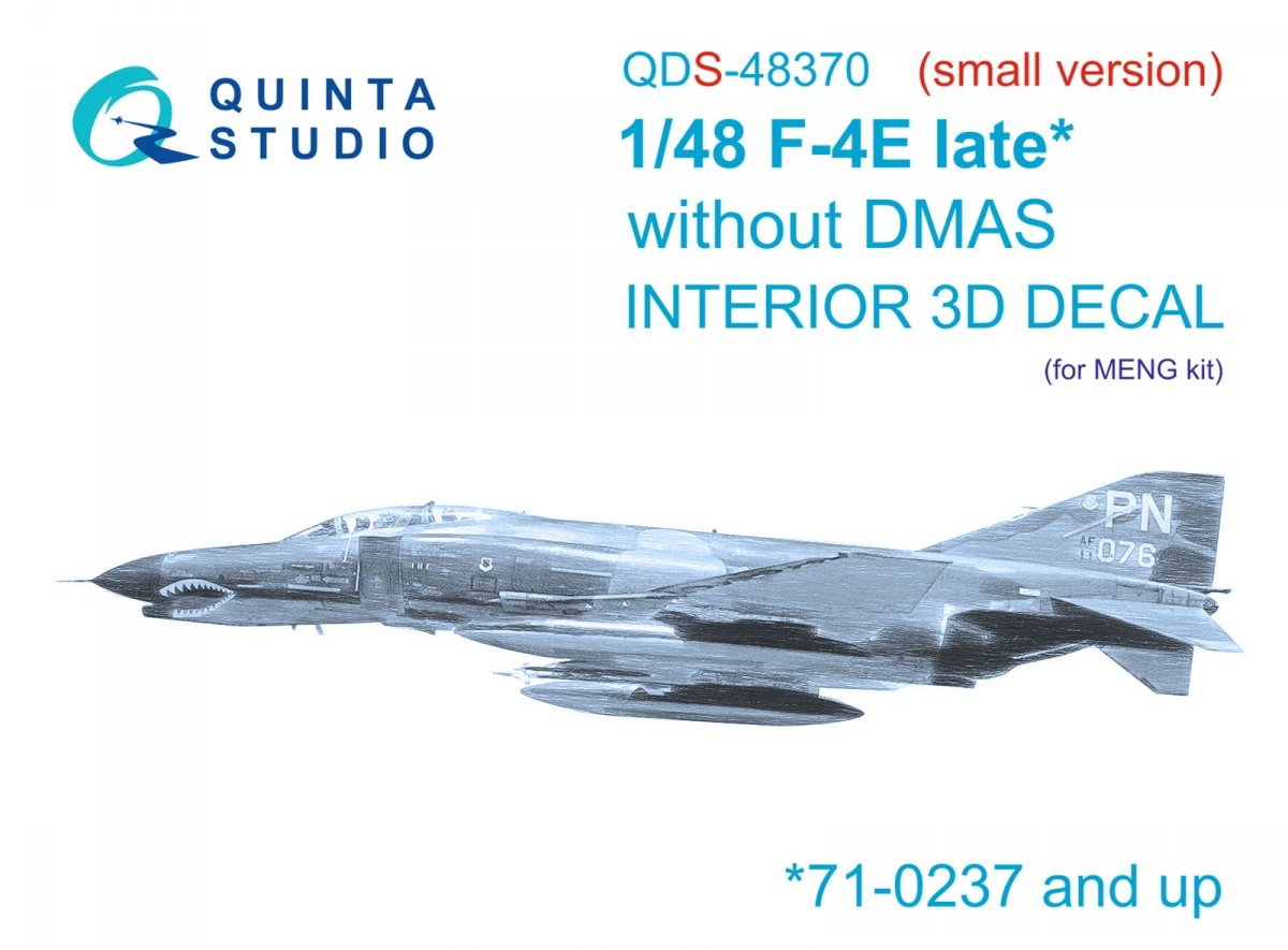 Quinta Studio QDS-48370 F-4E late without DMAS 3D-Printed &amp; colored Interior on decal paper (Meng) (Small version) 1/48