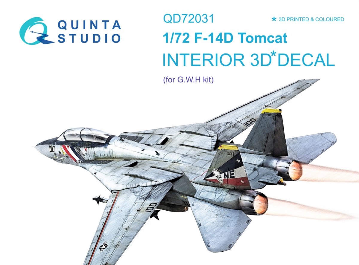 Quinta Studio QD72031 F-14D 3D-Printed &amp; colored Interior on decal paper (GWH) 1/72