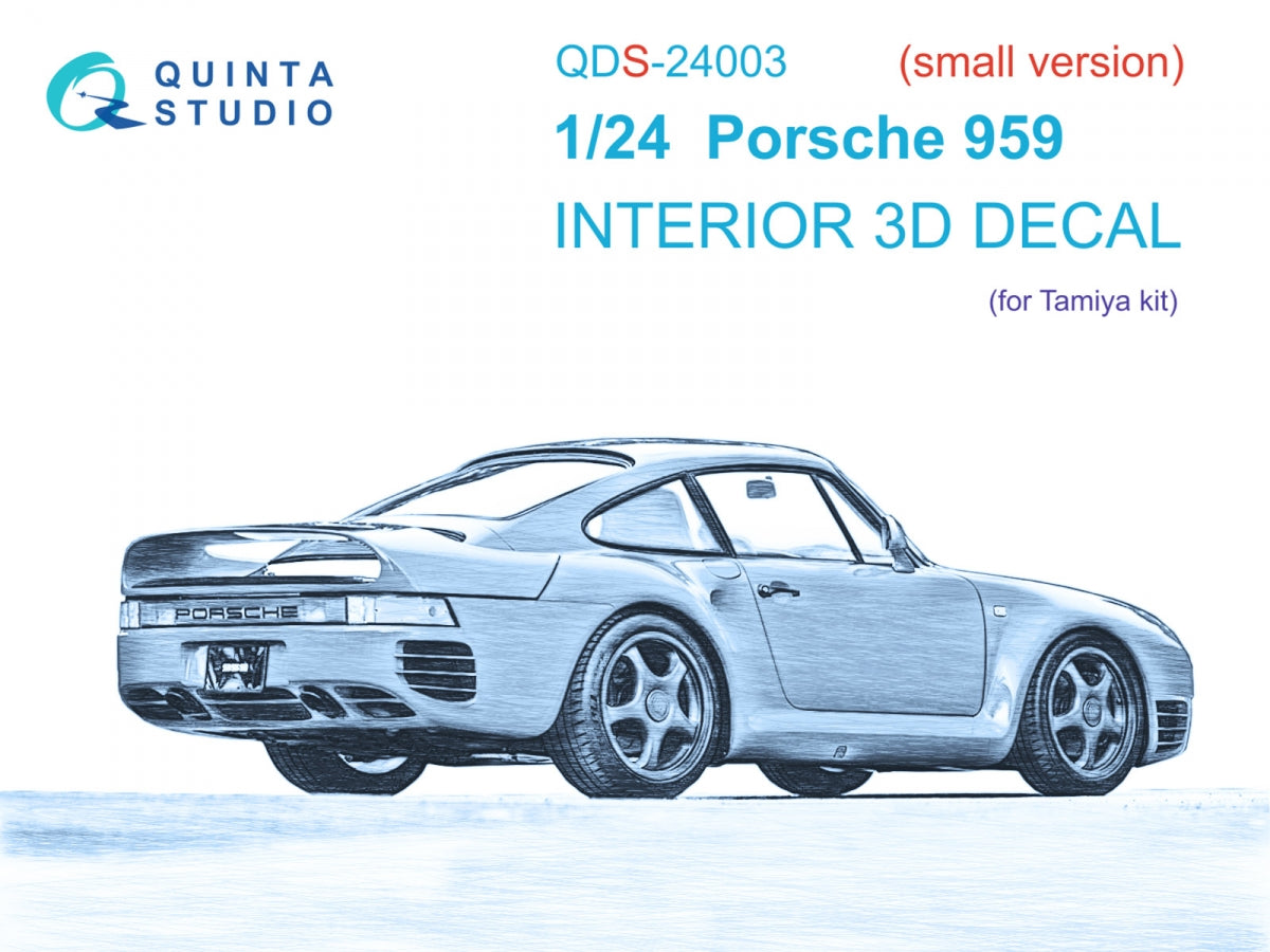 Quinta Studio QDS-24003 Porsche 959 3D-Printed &amp;amp; colored Interior on decal paper (Tamiya) (Small version) 1/24