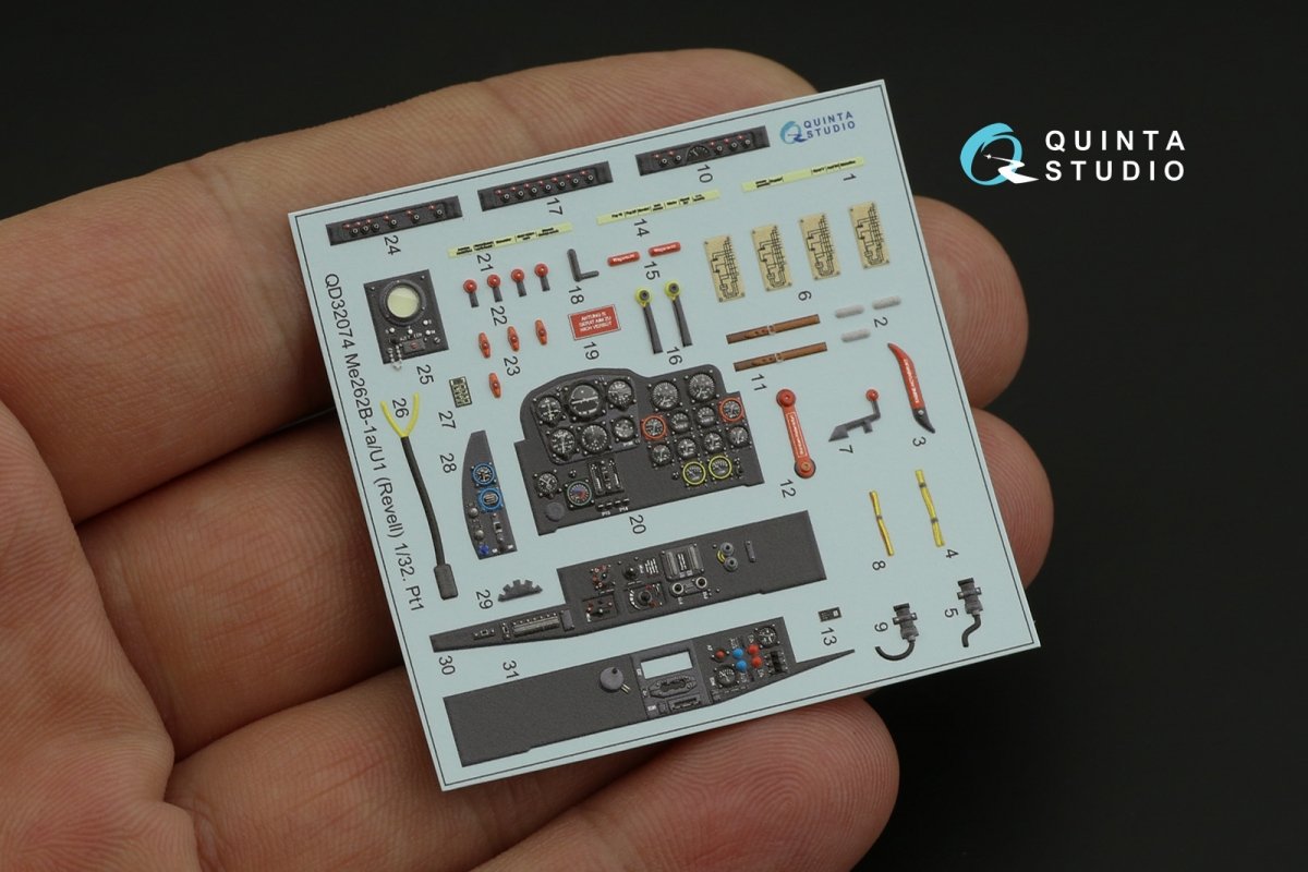 Quinta Studio QD32074 Me 262B1a/U-1 3D-Printed &amp;amp; colored Interior on decal paper (Revell) 1/32 – Bild 9