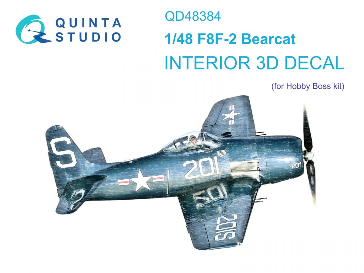 Quinta Studio QD48384 F8F-2 Bearcat 3D-Printed &amp;amp; colored Interior on decal paper (Hobby Boss) 1/48