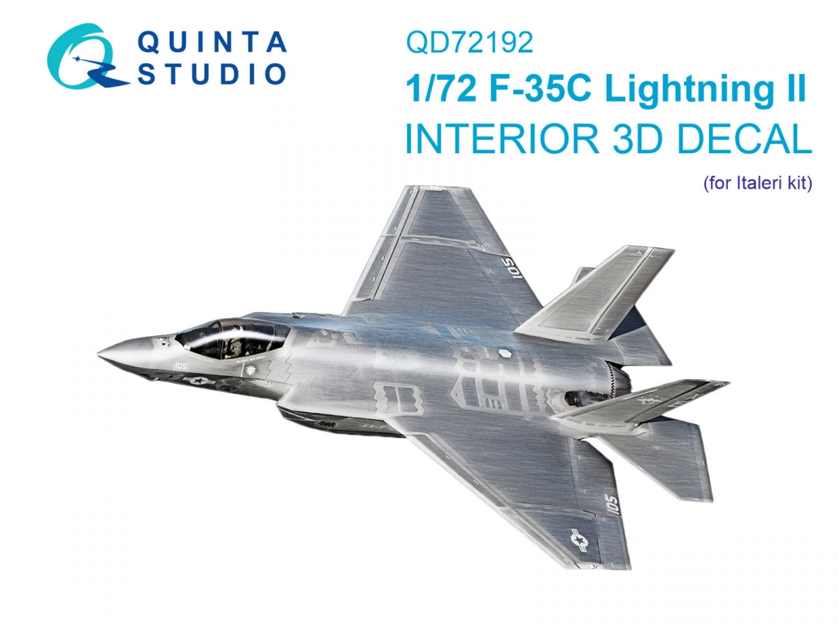 Quinta Studio QD72192 F-35C Lighting II 3D-Printed &amp;amp; colored Interior on decal paper (Italeri) 1/72