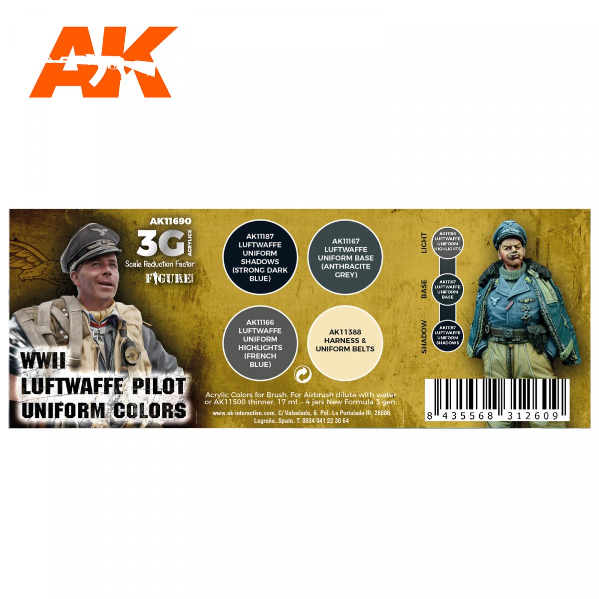 AK Interactive AK11690 WWII LUFTWAFFE PILOT UNIFORM COLORS 4x17 ml – immagine 2