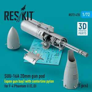 RESKIT RS72-0470 SUU-16A 20mm gun pod (open gun bay) with centerline pylon for F-4 Phantom II (C,D) (1 pcs) (3D Printed) 1/72 – image 2