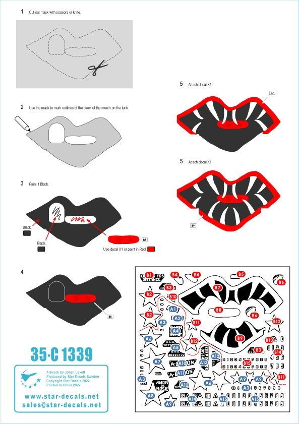 Star Decals 35-C1339 Korean War - M4A3E8 Sherman # 5. 89th Tk Bn Easy Eight Shermans in Korea. With and without tiger face.1/35 – imagen 3
