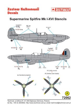 Techmod 72062 - Supermarine Spitfire I-XVI Stencils 1/72 – image 2