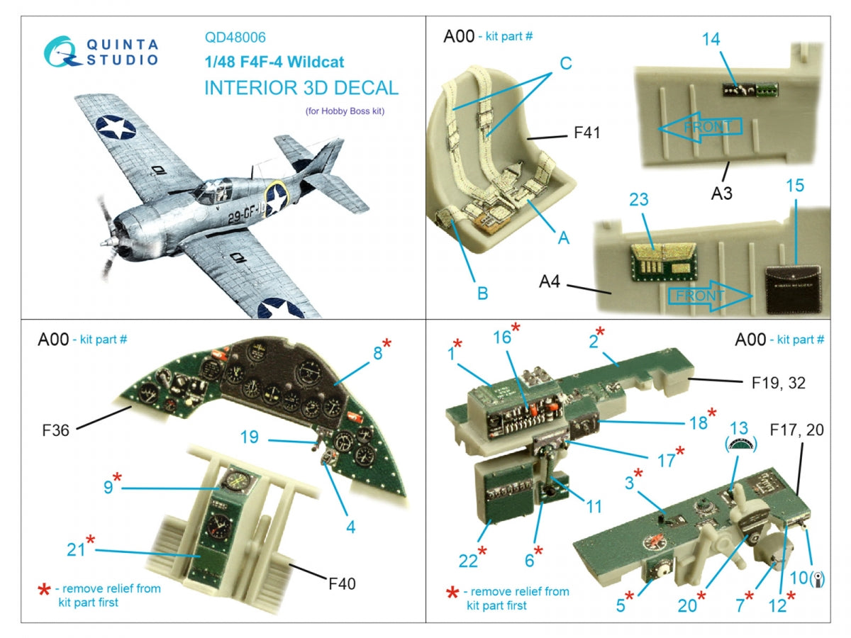 Quinta Studio QD48006 F4F-4 Wildcat 3D-Printed colored Interior on decal paper (HobbyBoss) 1/48 – Bild 2