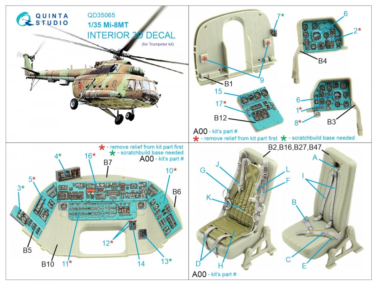Quinta Studio QD35065 Mi-8MT 3D-Printed &amp;amp; colored Interior on decal paper (Trumpeter) 1/35 – Bild 7