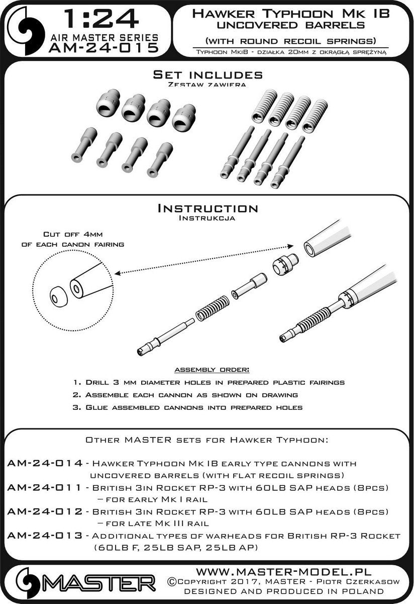Master AM-24-015 Hawker Typhoon Mk IB - early type cannons (without guards) with round spring (4 pcs.) (1/24) – image 4