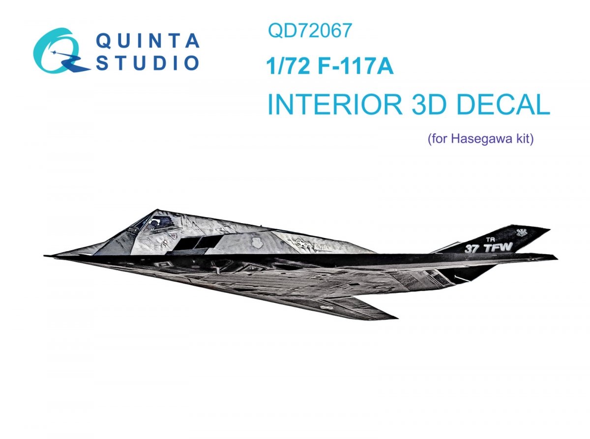 Quinta Studio QD72067 F-117A 3D-Printed &amp; colored Interior on decal paper (Hasegawa) 1/72