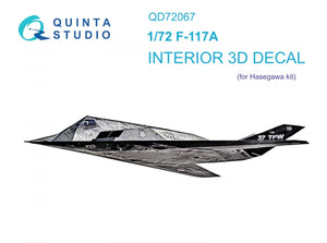 Quinta Studio QD72067 F-117A 3D-Printed &amp;amp; colored Interior on decal paper (Hasegawa) 1/72