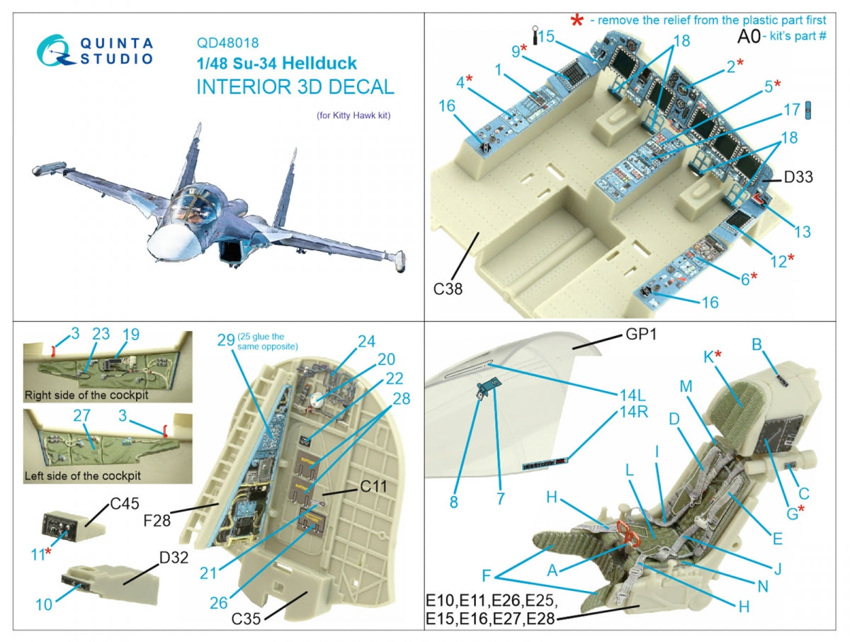 Quinta Studio QD48018 Su-34 3D-Printed colored Interior on decal paper (KittyHawk) 1/48 – image 2