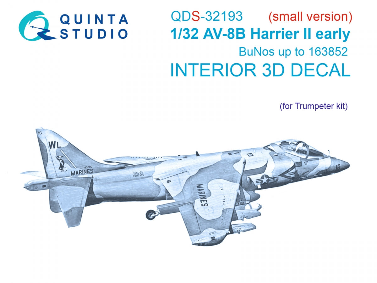 Quinta Studio QDS-32193 AV-8B Harrier II early 3D-Printed &amp; colored Interior on decal paper (Trumpeter) (small) 1/32