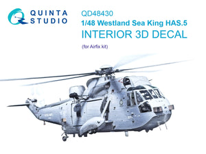 Quinta Studio QD48430 Westland Sea King HAS.5 3D-Printed &amp;amp; colored Interior on decal paper (Airfix) 1/48