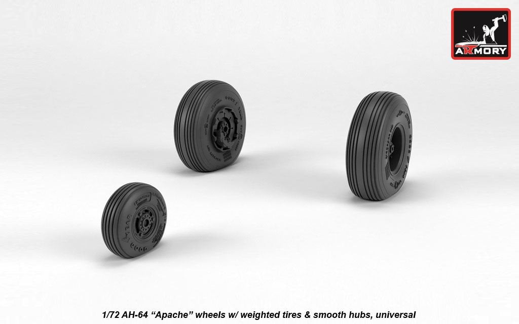 Armory Models AW72335 AH-64 Apache wheels w/ weighted tires, smooth hubs 1/72 – image 2