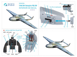 Quinta Studio QD48338 DH Vampire FB.5/FB.9 3D-Printed colored Interior on decal paper (Airfix) 1/48 – Bild 2