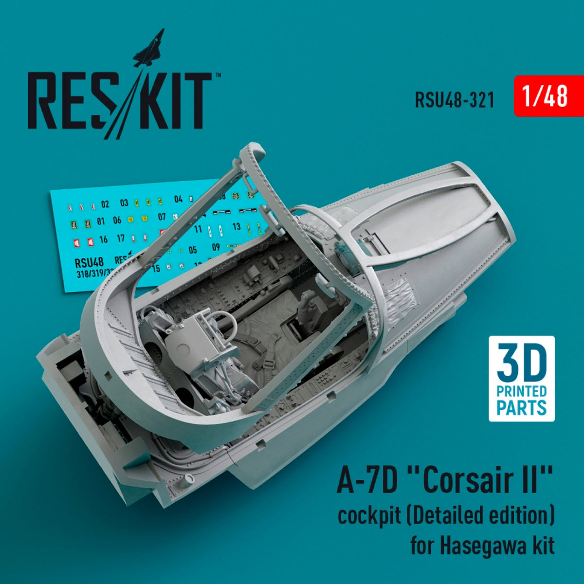 RESKIT RSU48-0321 A-7D &amp;quot;Corsair II&amp;quot; cockpit (Detailed edition) for Hasegawa kit (3D Printed) 1/48 – Bild 2