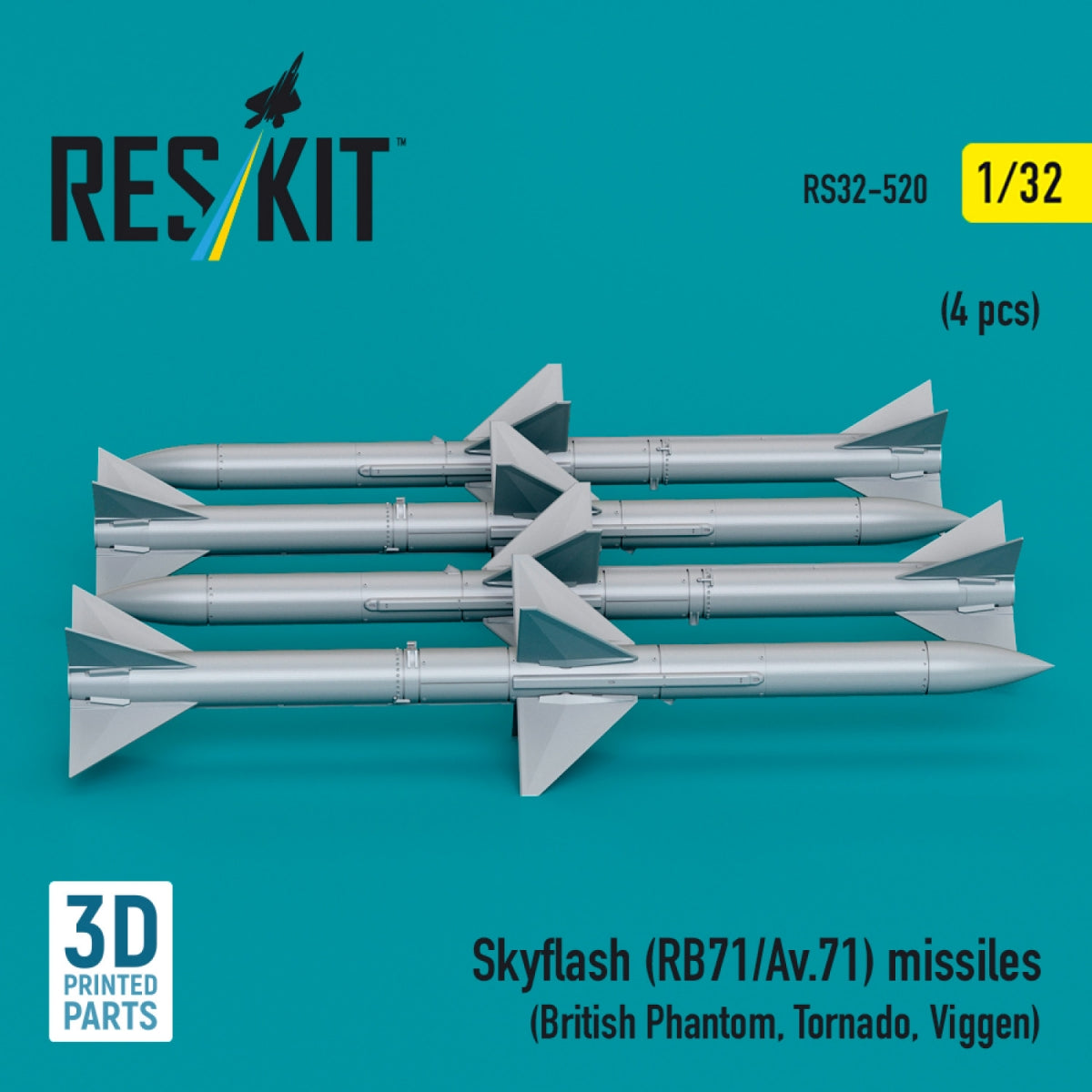 RESKIT RS32-0520 Skyflash (RB71/Av.71) missiles (4 pcs) (3D Printed) 1/32 – Bild 2