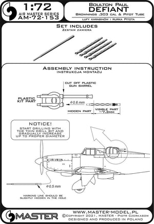 Master AM-72-153 Boulton Paul Defiant - Pitot tube and Browning barrels .303) 1/72 – image 2