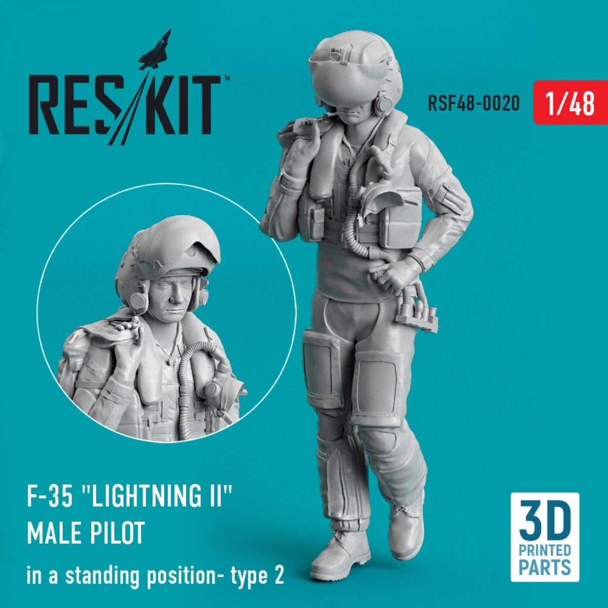 RESKIT RSF48-0020 F-35 "LIGHTNING II" MALE PILOT (IN A STANDING POSITION - TYPE 2) (3D PRINTED) 1/48