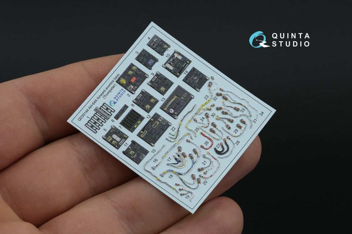 Quinta Studio QD+35144 AH-64A forward avionics bays 3D-Printed &amp;amp; colored Interior on decal paper (Trumpeter) (with 3D-printed resin parts) 1/35 – immagine 4