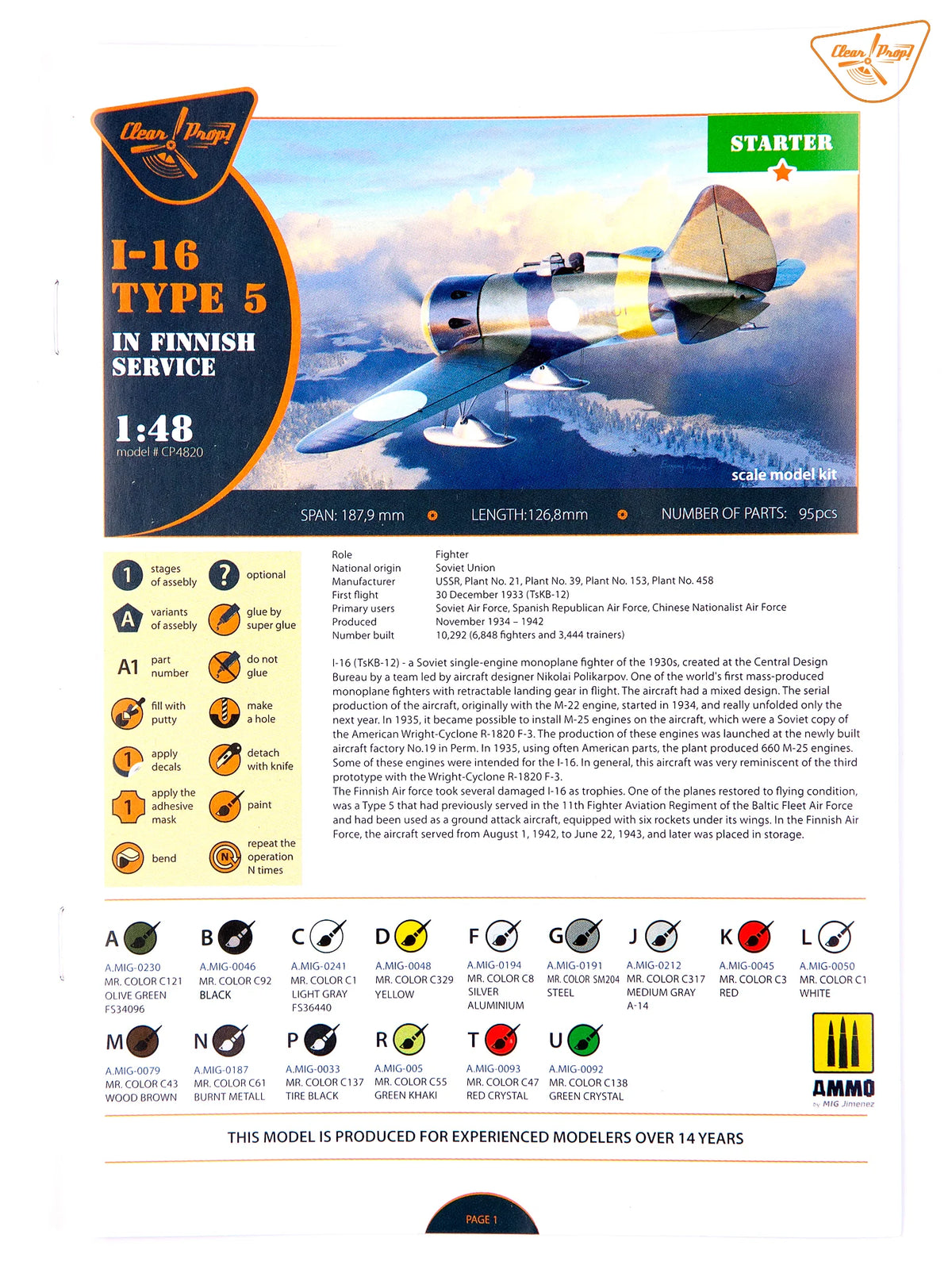 Clear Prop! CP4820 I-16 Type 5 In Finnish Service 1/48 – zdjęcie 3