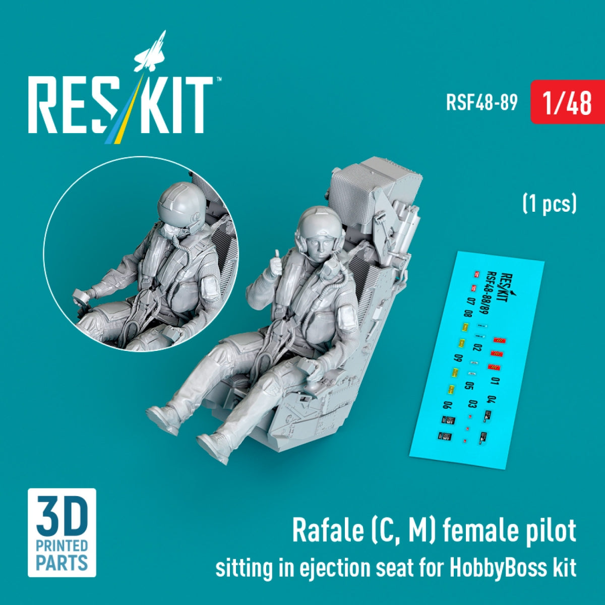 RESKIT RSF48-0089 Rafale (C, M) female pilot sitting in ejection seat for HobbyBoss kit (1 pcs) (3D Printed) 1/48