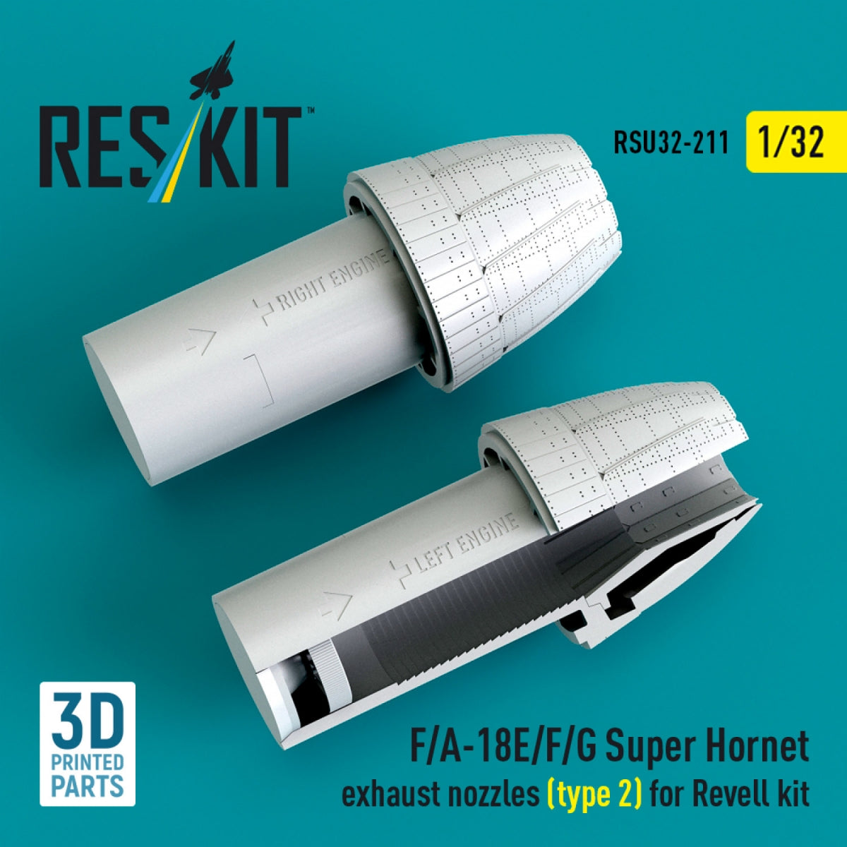 RESKIT RSU32-0211 F/A-18E/F/G Super Hornet exhaust nozzles (type 2) for Revell kit (3D Printed) 1/32