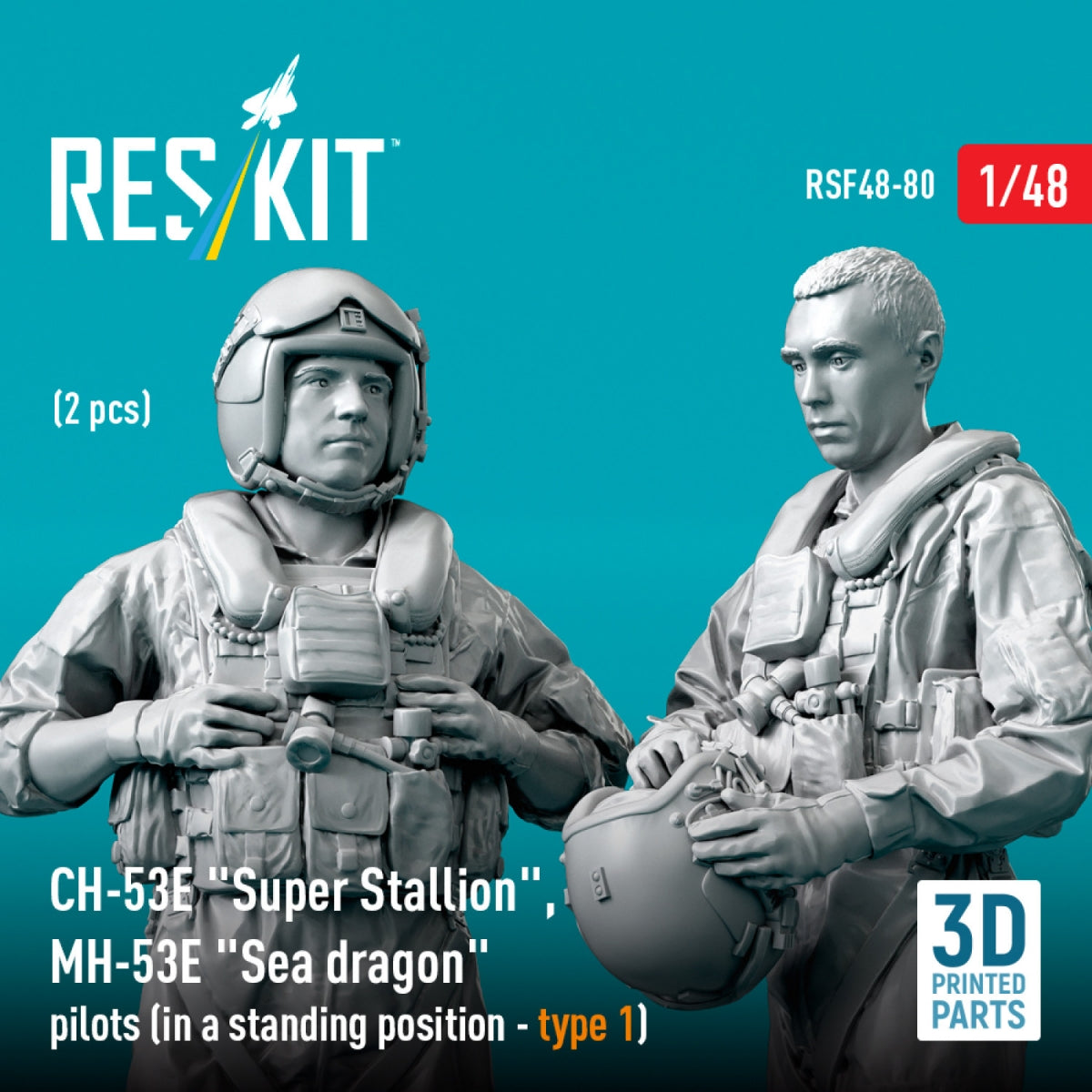 RESKIT RSF48-0080 CH-53E &amp;quot;Super Stallion&amp;quot;, MH-53E &amp;quot;Sea dragon&amp;quot; pilots (in a standing position - type 1) (2 pcs) (3D Printed) 1/48 – obrázek 2
