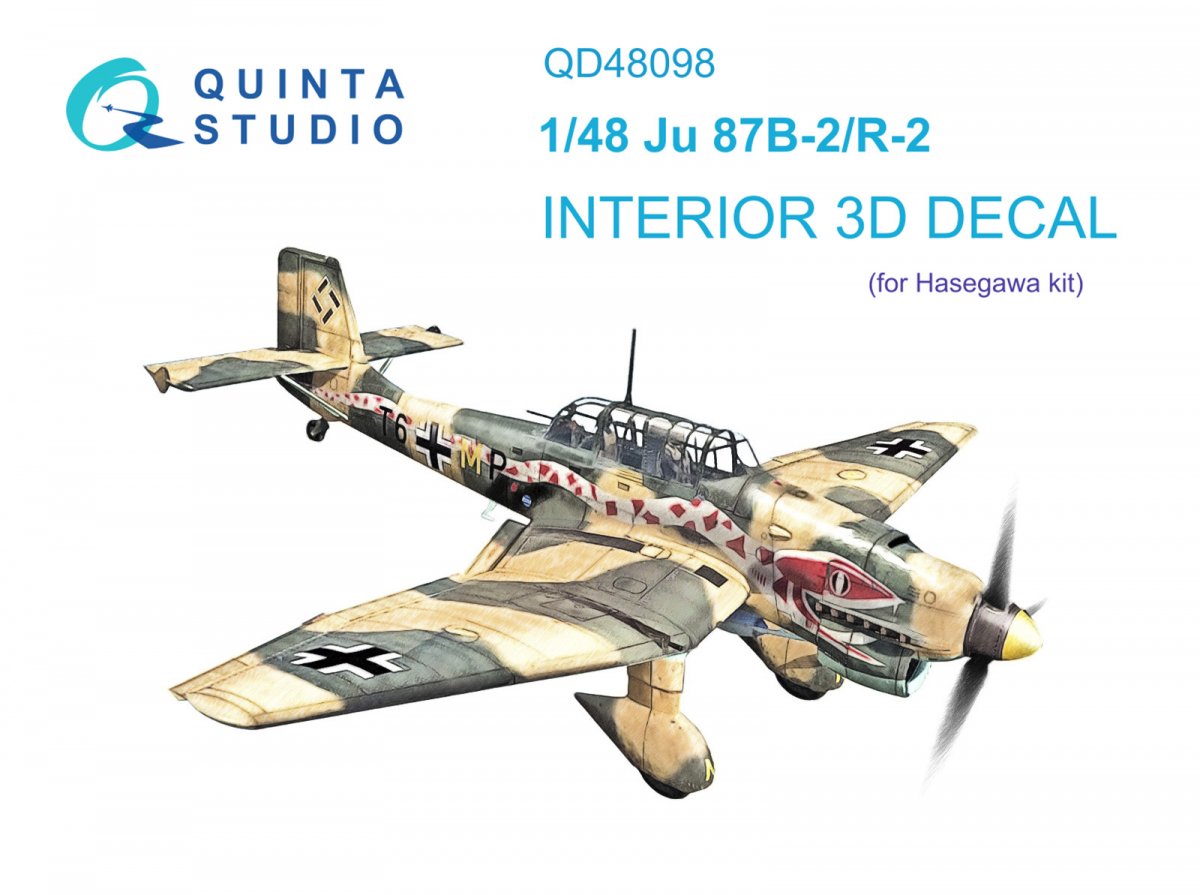 Quinta Studio QD48098 Ju 87B-2/R-2 3D-Printed &amp;amp; colored Interior on decal paper (Hasegawa) 1/48