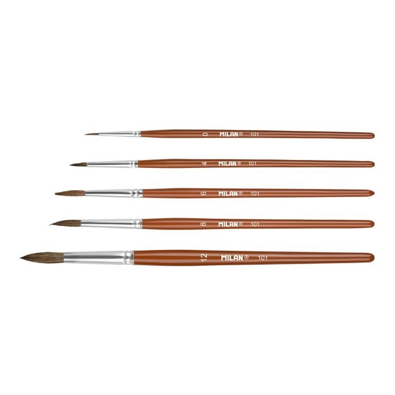 Milan 10461 Blister pack 5 round brushes (goat &amp;amp; synthetic hair) 101 series no 0, 4,6, 8 and 12 – image 2
