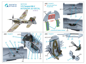 Quinta Studio QD72164 Tempest Mk.V 3D-Printed colored Interior on decal paper (Airfix) 1/72 – immagine 2