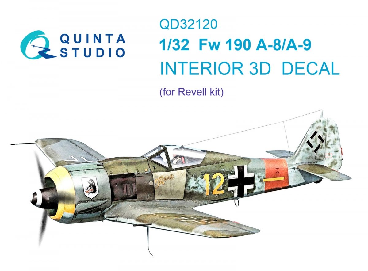 Quinta Studio QD32120 Fw 190 A-8/A-9 3D-Printed &amp; colored Interior on decal paper (Revel) 1/32