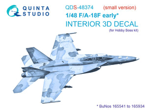 Quinta Studio QDS-48374 F/A-18F early 3D-Printed &amp;amp; colored Interior on decal paper (Hobby Boss) (small version) 1/48