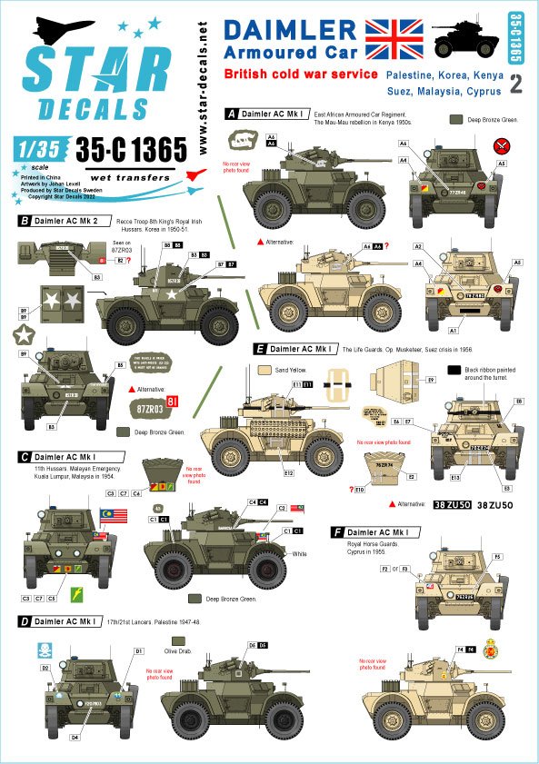 Star Decals 35-C1365 Daimler Armored Car 2 British cold war service 1/35