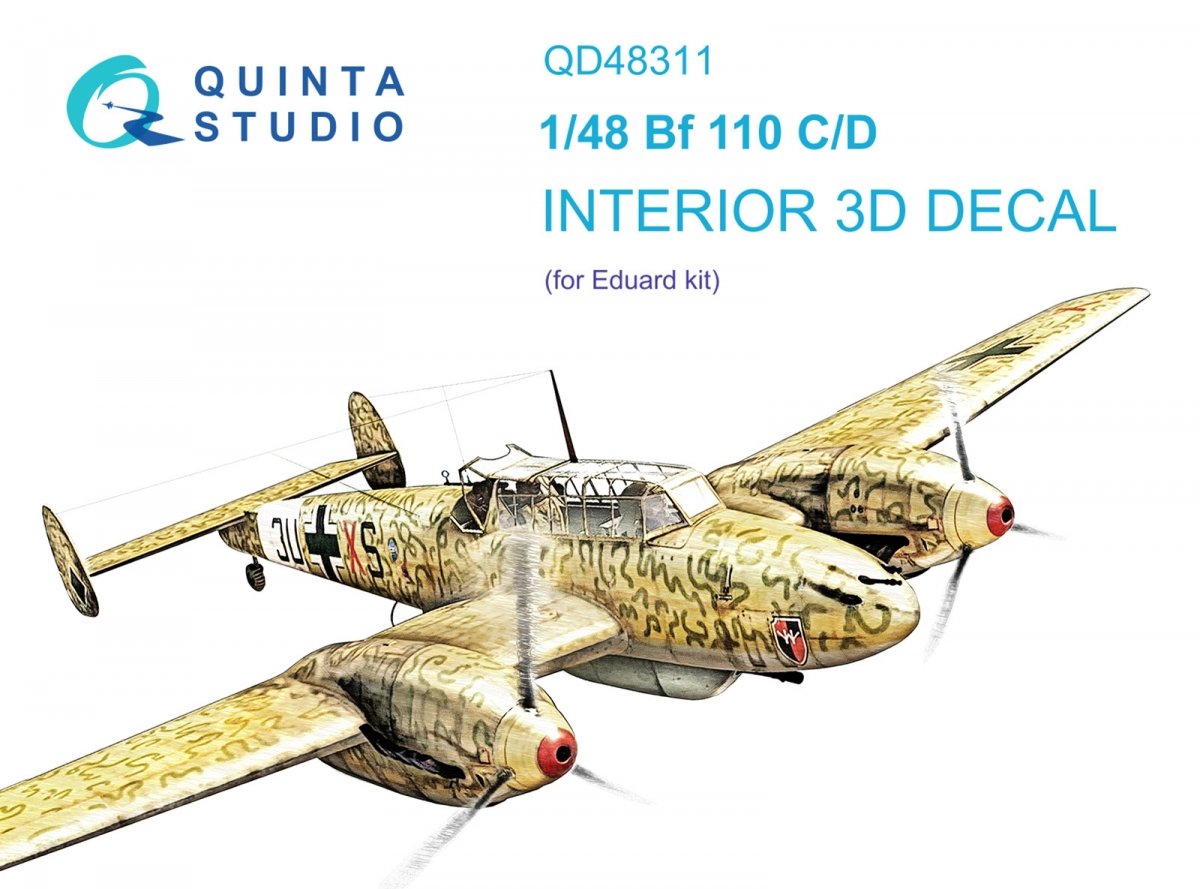Quinta Studio QD48311 Bf 110C/D 3D-Printed &amp; colored Interior on decal paper (Eduard) 1/48