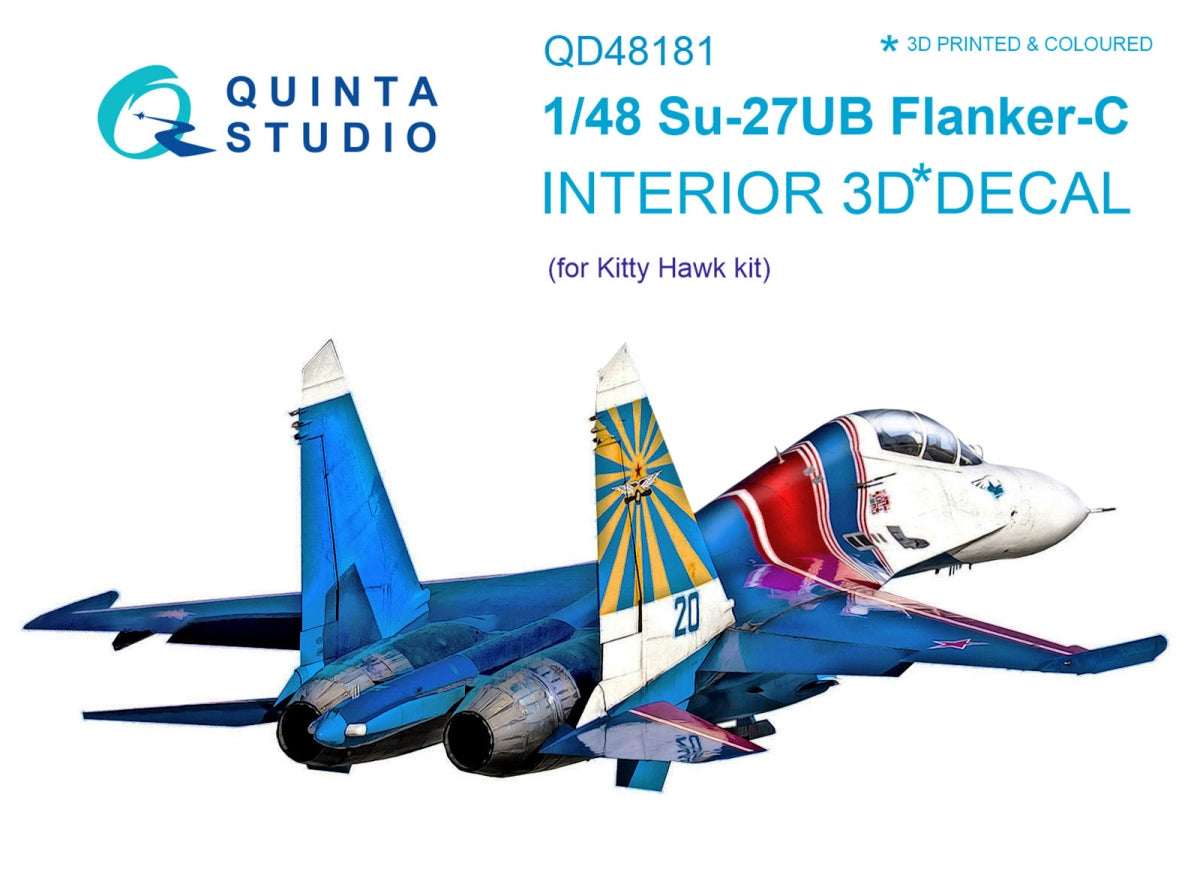 Quinta Studio QD48181 Su-27UB 3D-Printed colored Interior on decal paper (for KittyHawk kit) 1/48