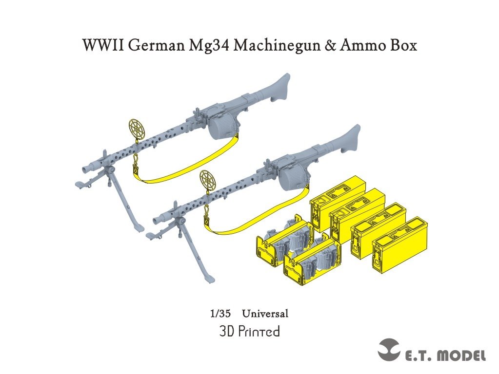 ET Model P35-213 WWII German Mg34 Machinegun &amp;amp; Ammo Box 1/35