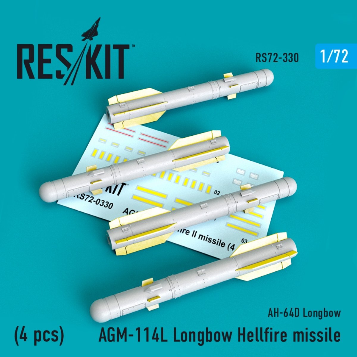 RESKIT RS72-0330 AGM-114L LONGBOW HELLFIRE MISSILES (4PCS) 1/72