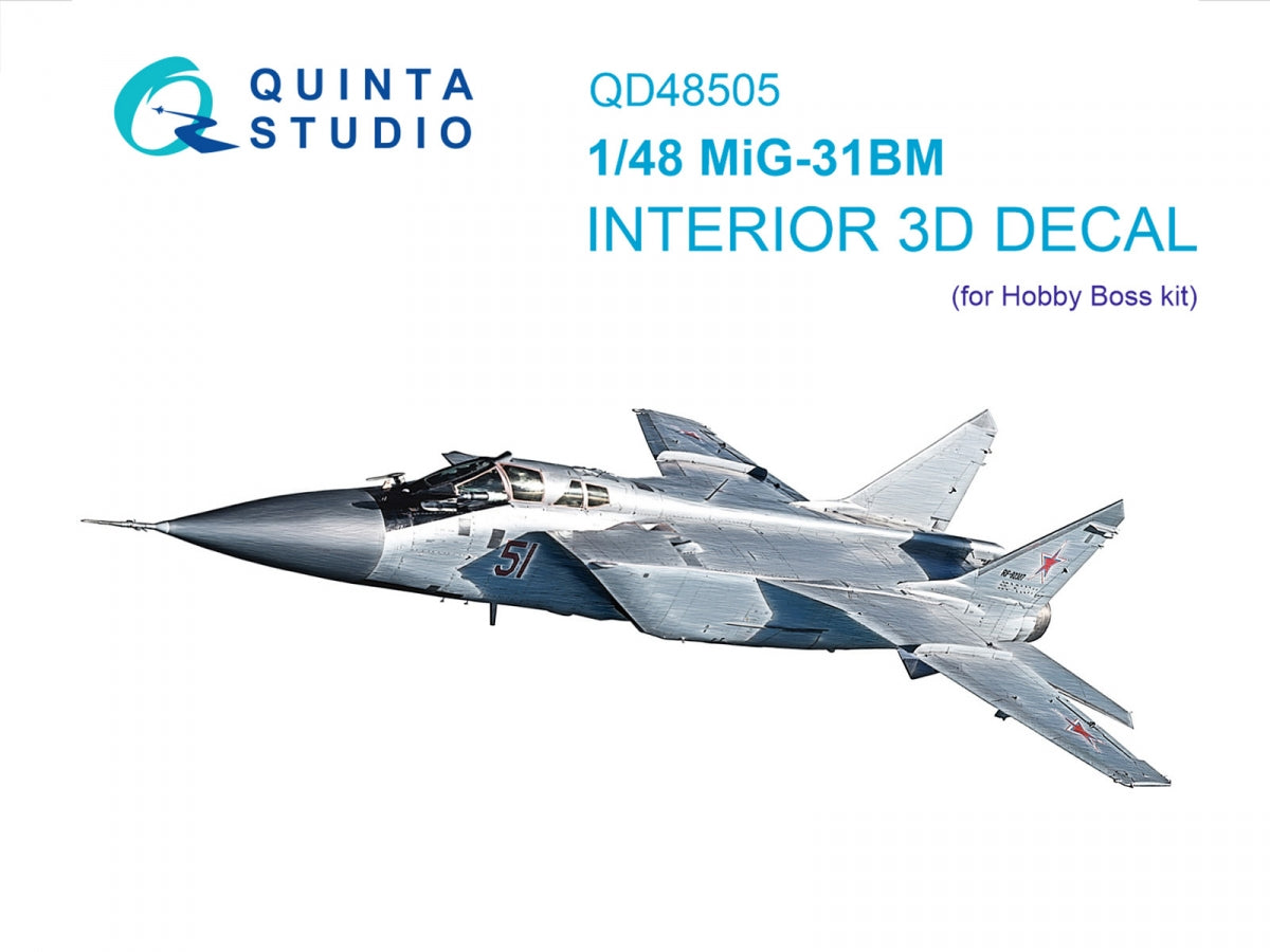 Quinta Studio QD48505 MiG-31BM 3D-Printed &amp; colored Interior on decal paper (Hobby Boss) 1/48
