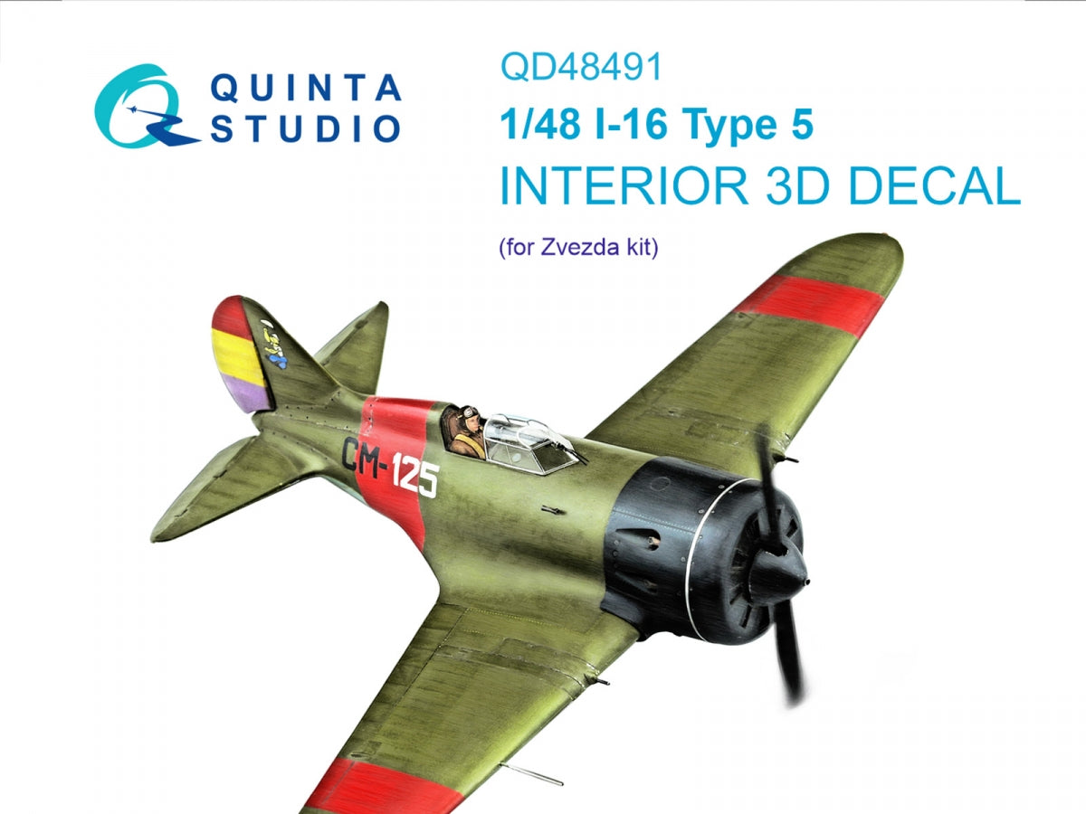 Quinta Studio QD48491 I-16 3D-Printed colored Interior on decal paper (for Zvezda kit) 1/48