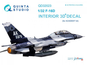 Quinta Studio QD32023 F-16D 3D-Printed &amp;amp; colored Interior on decal paper (for Academy kit) 1/32