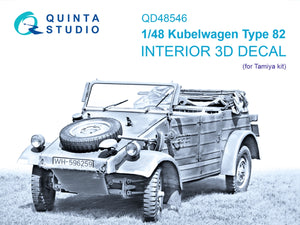 Quinta Studio QD48546 Kubelwagen Type 82 3D-Printed &amp;amp; colored Interior on decal paper (Tamiya) 1/48