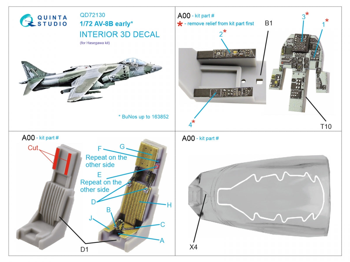 Quinta Studio QD72130 AV-8B early 3D-Printed colored Interior on decal paper (Hasegawa) 1/72 – image 2