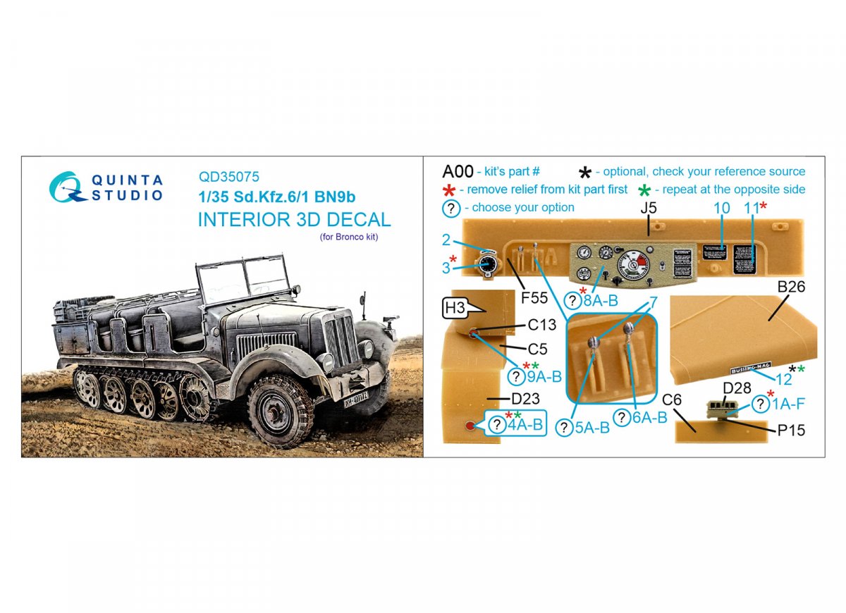 Quinta Studio QD35075 Sd.Kfz.6-1 BN9b 3D-Printed &amp;amp; colored Interior on decal paper (Bronco) 1/35 – Bild 2